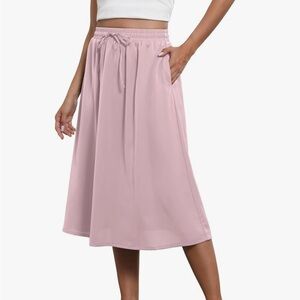 Wit Smile High Waisted Pink Midi Skirt, Below Knee, Pockets, Size XL